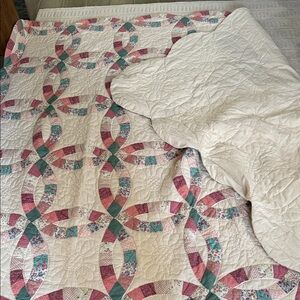 Vintage Patchwork Wedding Quilt with Pink and Cream Design